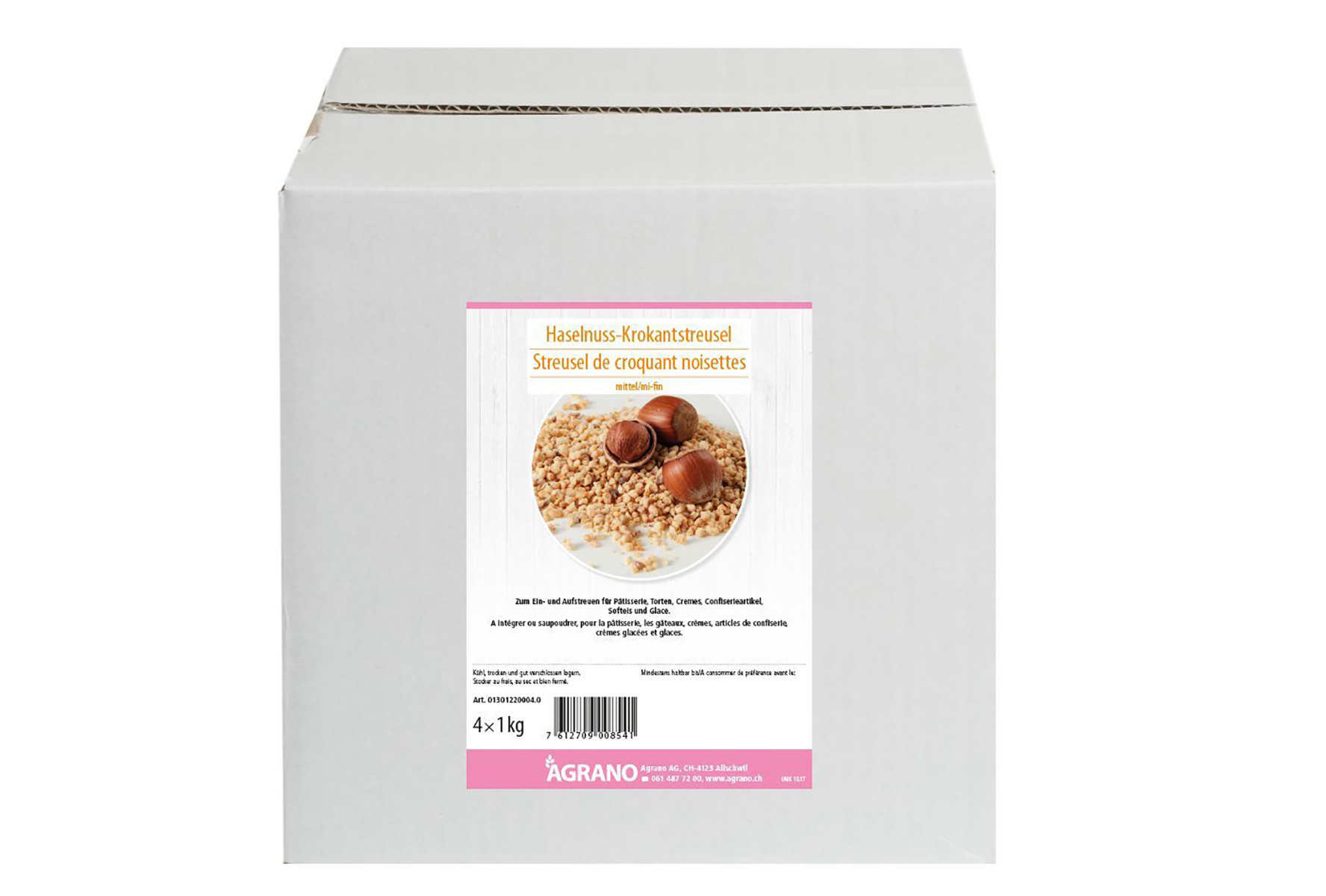Haselnuss-Krokantstreusel mittel. Ein Produkt der Agrano AG